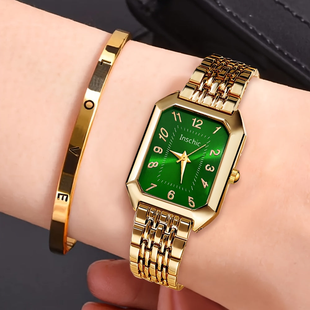 Women's Quartz Watch - 's & Bangle Set 2pcs Vintage Rectangular Dial with Trendy Open Bangle - product detail view 51
