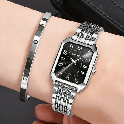 Women's Quartz Watch - 's & Bangle Set 2pcs Vintage Rectangular Dial with Trendy Open Bangle - product detail view 52