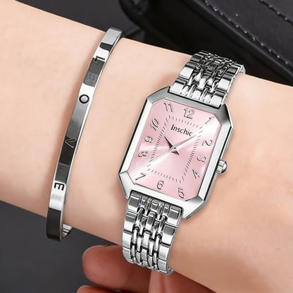 Women's Quartz Watch - 's & Bangle Set 2pcs Vintage Rectangular Dial with Trendy Open Bangle - product detail view 53