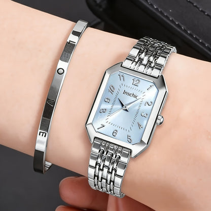 Women's Quartz Watch - 's & Bangle Set 2pcs Vintage Rectangular Dial with Trendy Open Bangle - product detail view 54