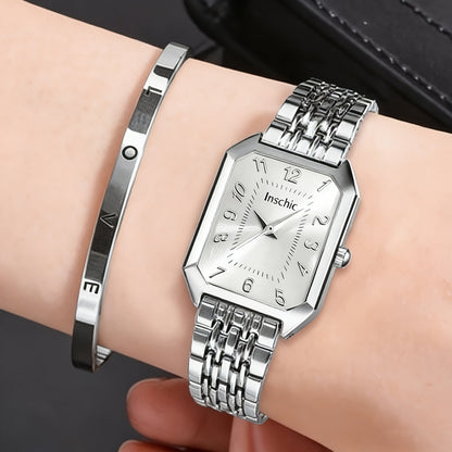 Women's Quartz Watch - 's & Bangle Set 2pcs Vintage Rectangular Dial with Trendy Open Bangle - product detail view 55