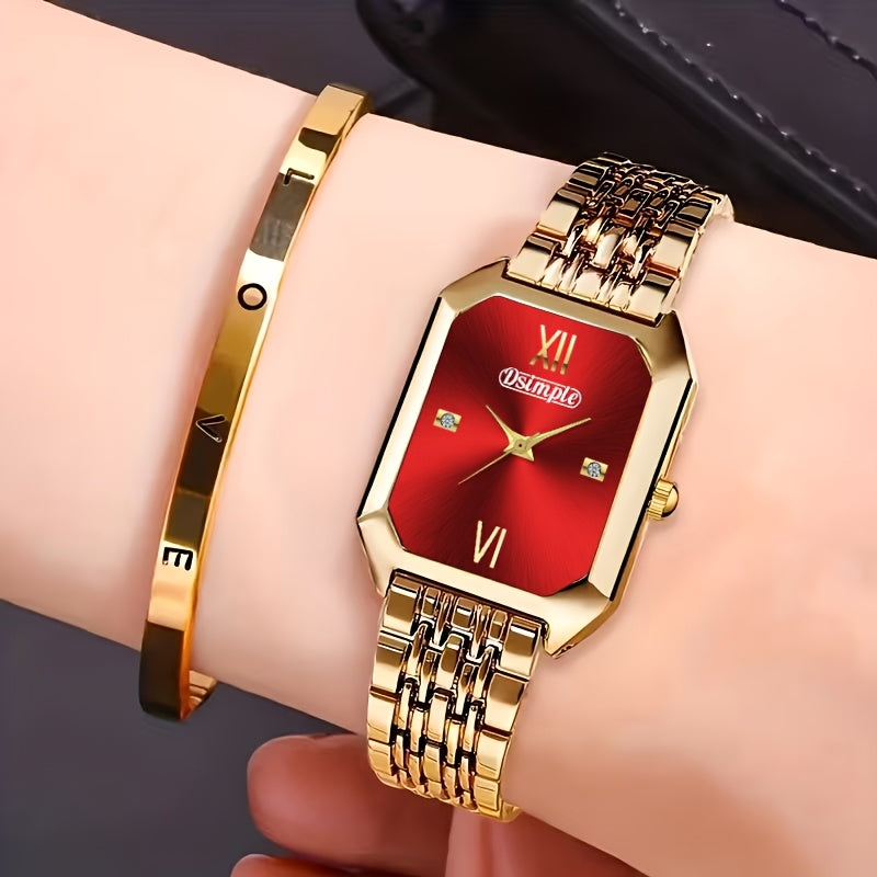 Women's Quartz Watch - 's & Bangle Set 2pcs Vintage Rectangular Dial with Trendy Open Bangle - product detail view 58