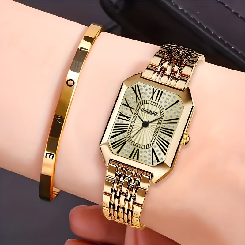 Women's Quartz Watch - 's & Bangle Set 2pcs Vintage Rectangular Dial with Trendy Open Bangle - product detail view 59