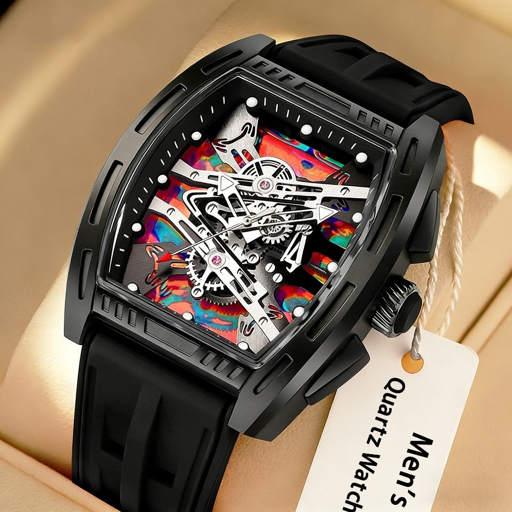 Men's Quartz Watch - 's Barrel Shape Luxury Retro Style Silicone Strap Wristwatch, Fashion - product detail view 5