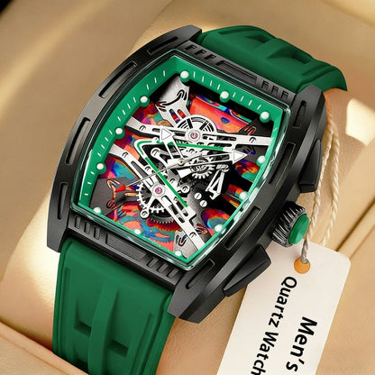 Men's Quartz Watch - 's Barrel Shape Luxury Retro Style Silicone Strap Wristwatch, Fashion - product detail view 7