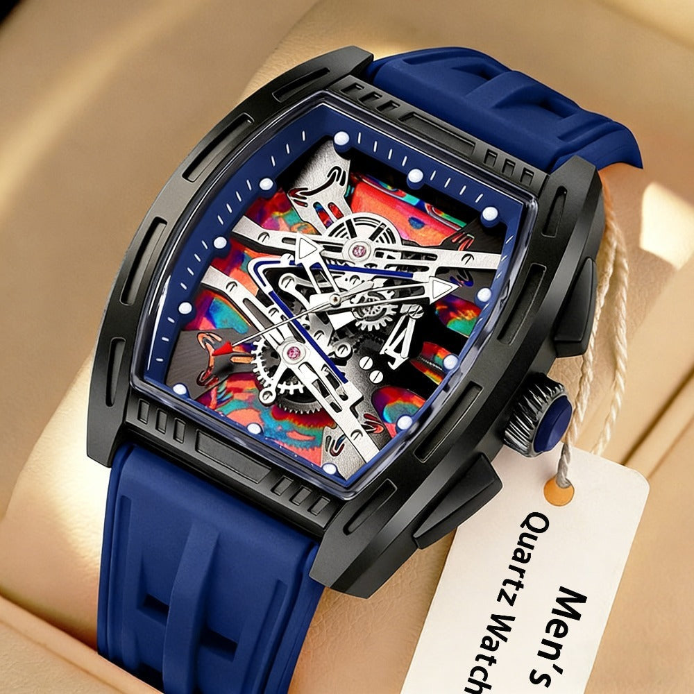 Men's Quartz Watch - 's Barrel Shape Luxury Retro Style Silicone Strap Wristwatch, Fashion - product detail view 9