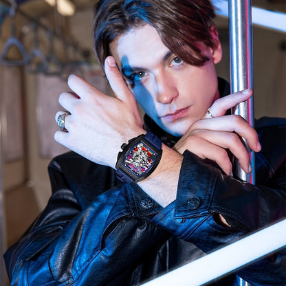 Men's Quartz Watch - 's Barrel Shape Luxury Retro Style Silicone Strap Wristwatch, Fashion - product detail view 12