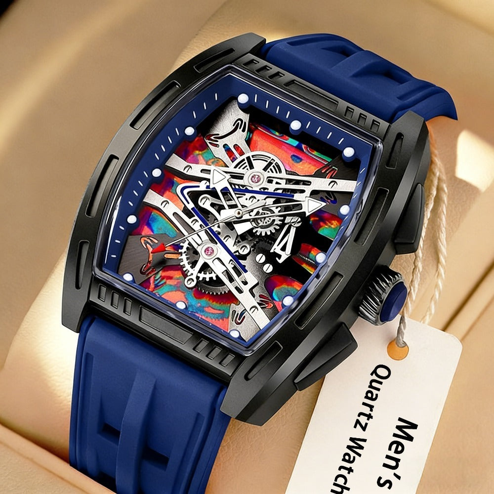 Men's Quartz Watch - 's Barrel Shape Luxury Retro Style Silicone Strap Wristwatch, Fashion - product detail view 14