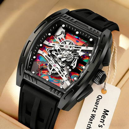 Men's Quartz Watch - 's Barrel Shape Luxury Retro Style Silicone Strap Wristwatch, Fashion - product detail view 15
