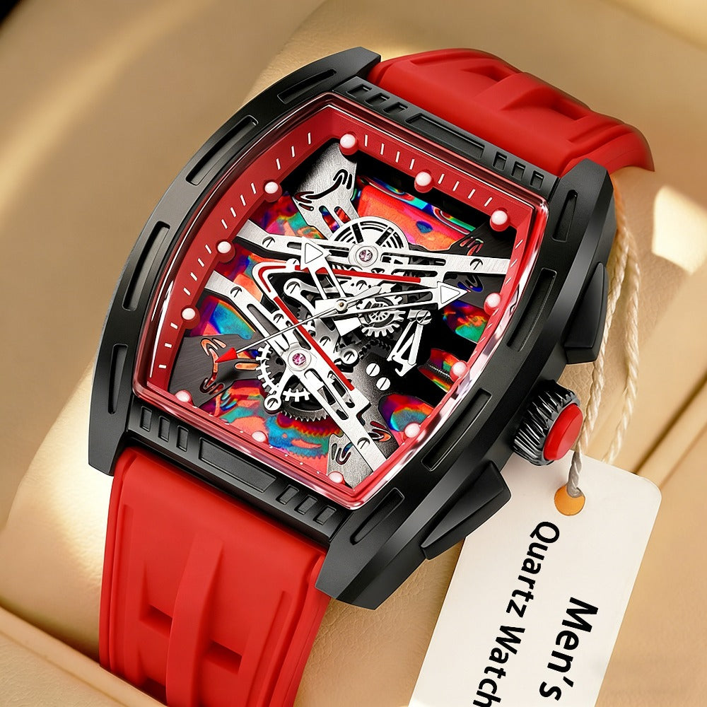Men's Quartz Watch - 's Barrel Shape Luxury Retro Style Silicone Strap Wristwatch, Fashion - product detail view 16