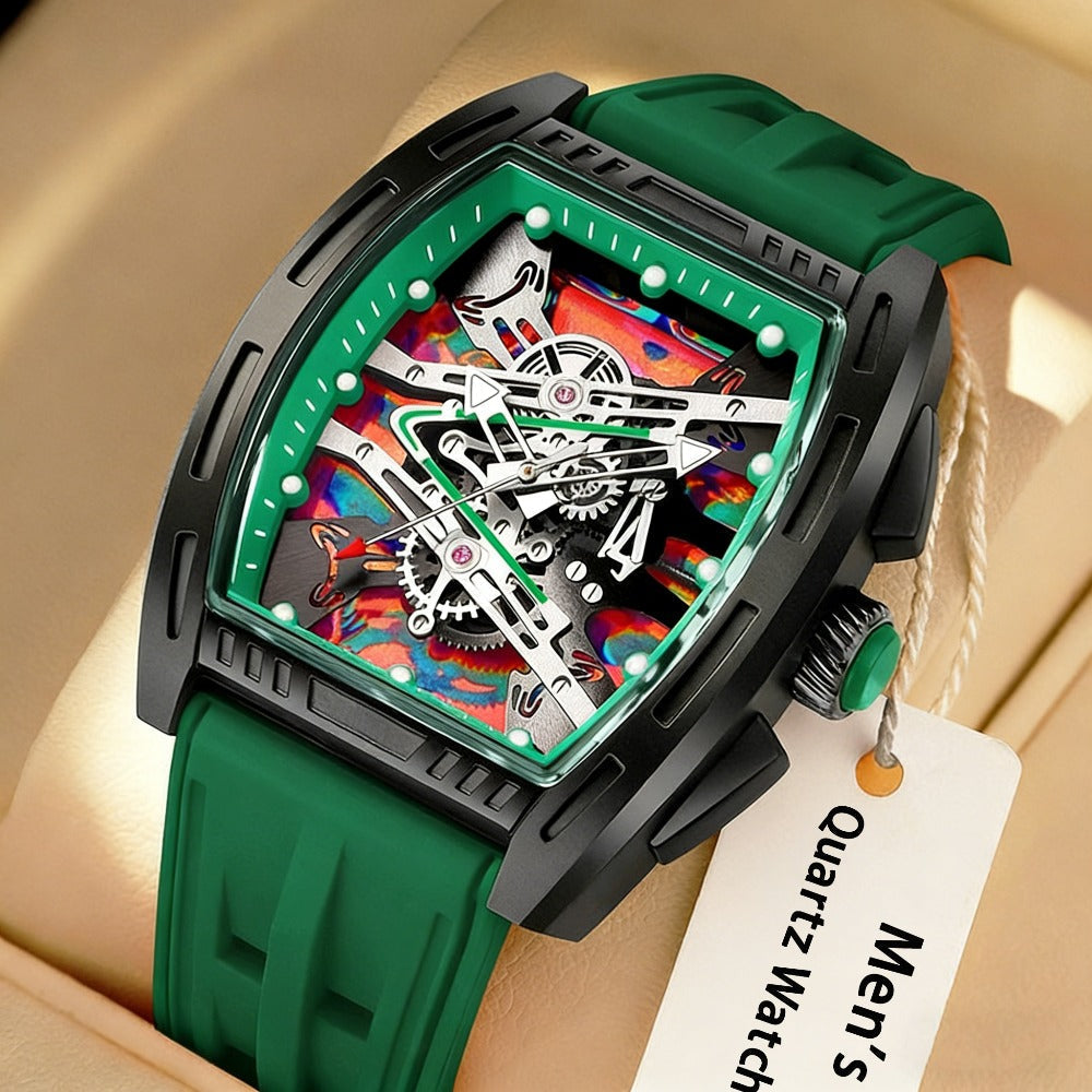 Men's Quartz Watch - 's Barrel Shape Luxury Retro Style Silicone Strap Wristwatch, Fashion - product detail view 17