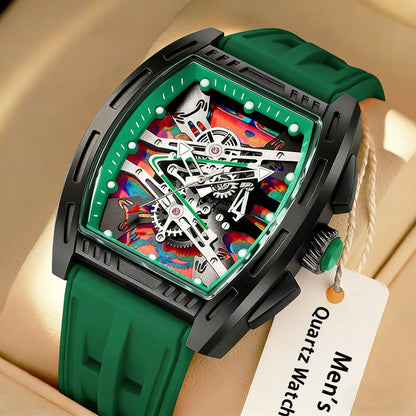 Men's Quartz Watch - 's Barrel Shape Luxury Retro Style Silicone Strap Wristwatch, Fashion - product detail view 17