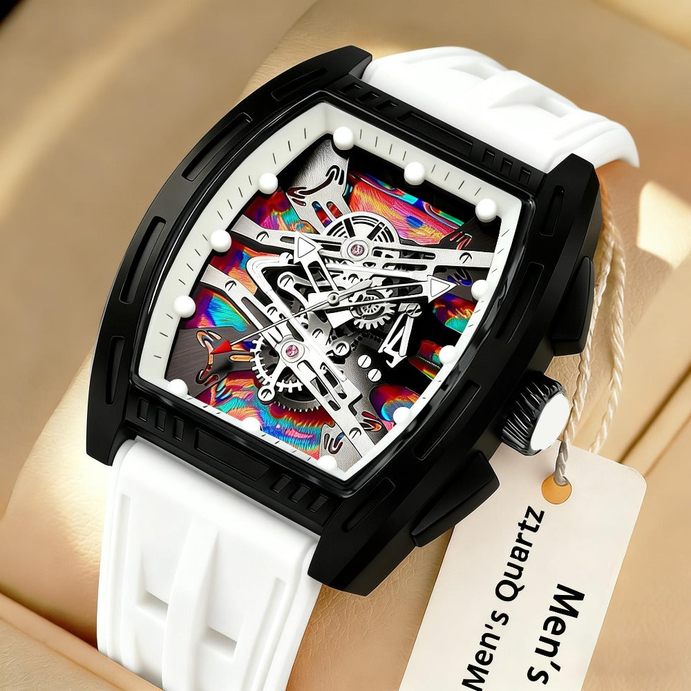 Men's Quartz Watch - 's Barrel Shape Luxury Retro Style Silicone Strap Wristwatch, Fashion - product detail view 43
