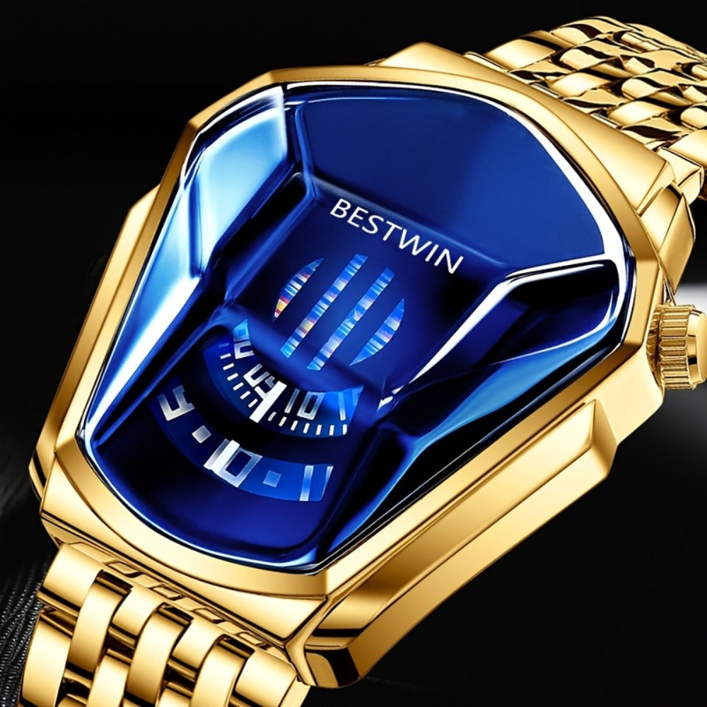Men's Quartz Watch - 's Blue Rhinestone Dial Steel Band Business Dress for Fashion Analog - product detail view 4