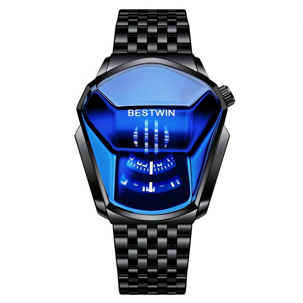 Men's Quartz Watch - 's Blue Rhinestone Dial Steel Band Business Dress for Fashion Analog - product detail view 5