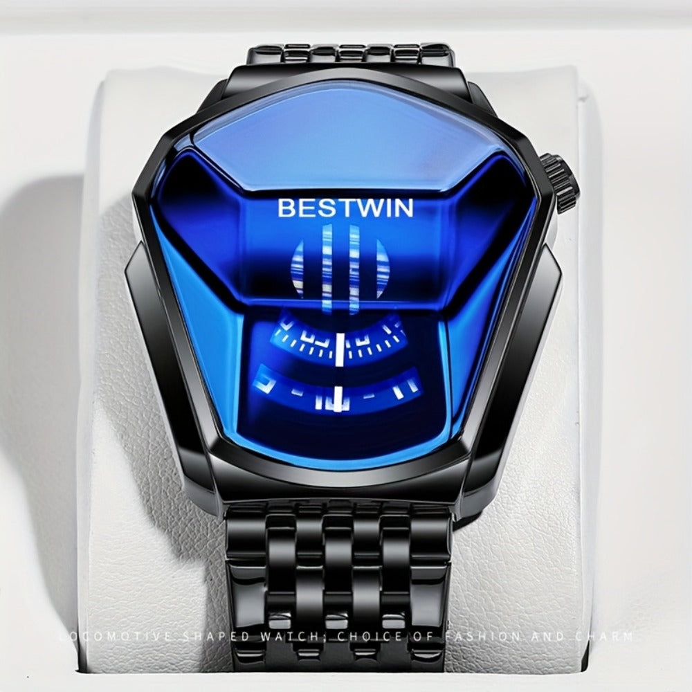 Men's Quartz Watch - 's Blue Rhinestone Dial Steel Band Business Dress for Fashion Analog - product detail view 6