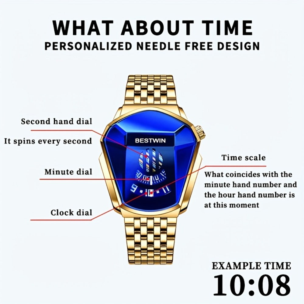 Men's Quartz Watch - 's Blue Rhinestone Dial Steel Band Business Dress for Fashion Analog - product detail view 7