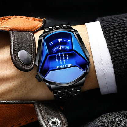 Men's Quartz Watch - 's Blue Rhinestone Dial Steel Band Business Dress for Fashion Analog - product detail view 9