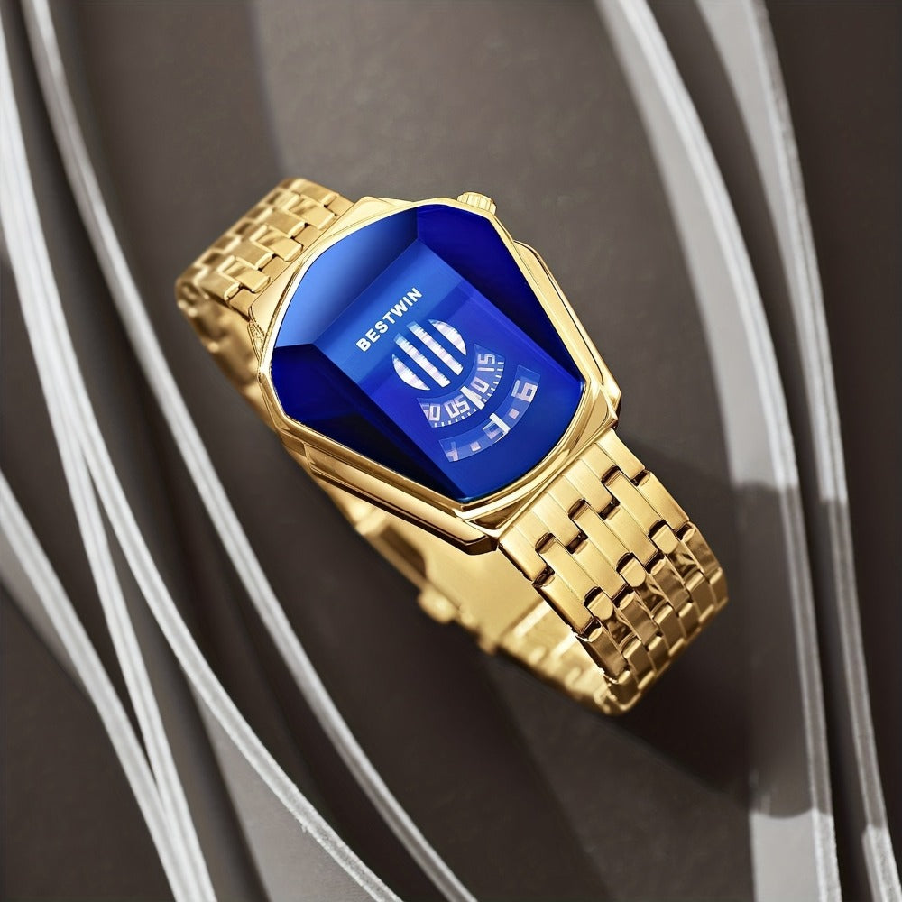 Men's Quartz Watch - 's Blue Rhinestone Dial Steel Band Business Dress for Fashion Analog - product detail view 11