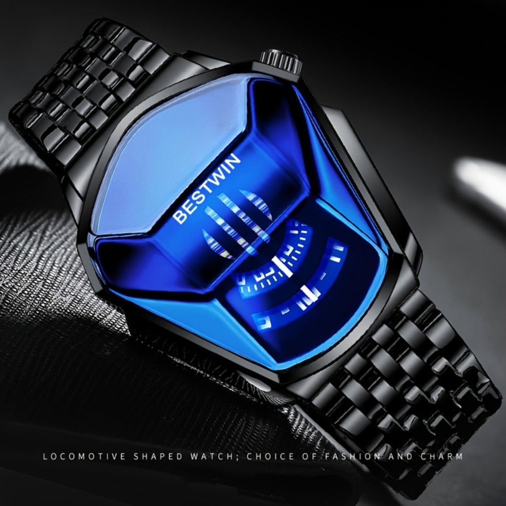 Men's Quartz Watch - 's Blue Rhinestone Dial Steel Band Business Dress for Fashion Analog - product detail view 12
