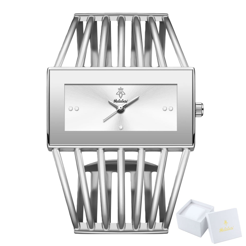 Women's Quartz Watch - 's Bracelet Elastic Openwork Band Square Dial Rhinestone Accents Elegant - product detail view 13