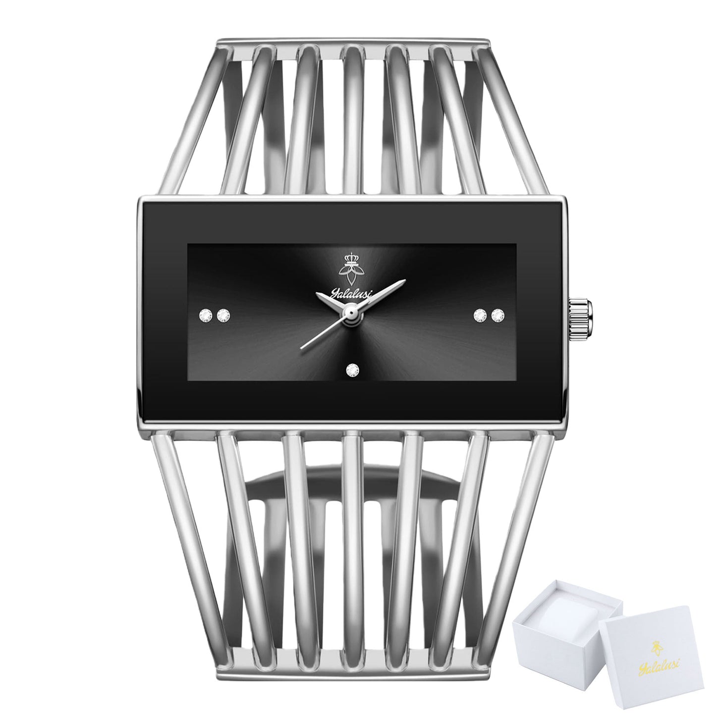 Women's Quartz Watch - 's Bracelet Elastic Openwork Band Square Dial Rhinestone Accents Elegant - product detail view 24
