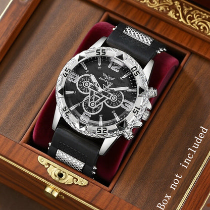 Men's Quartz Watch - 's Business with Silicone Strap Luxury Calendar Wristwatch, Casual Sport - product detail view 12