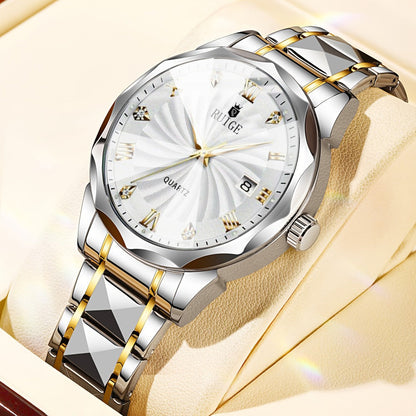 Men's Quartz Watch - 's with Dual Calendar & Night Light | Diamond Shaped Mirror, Stainless - product detail view 3