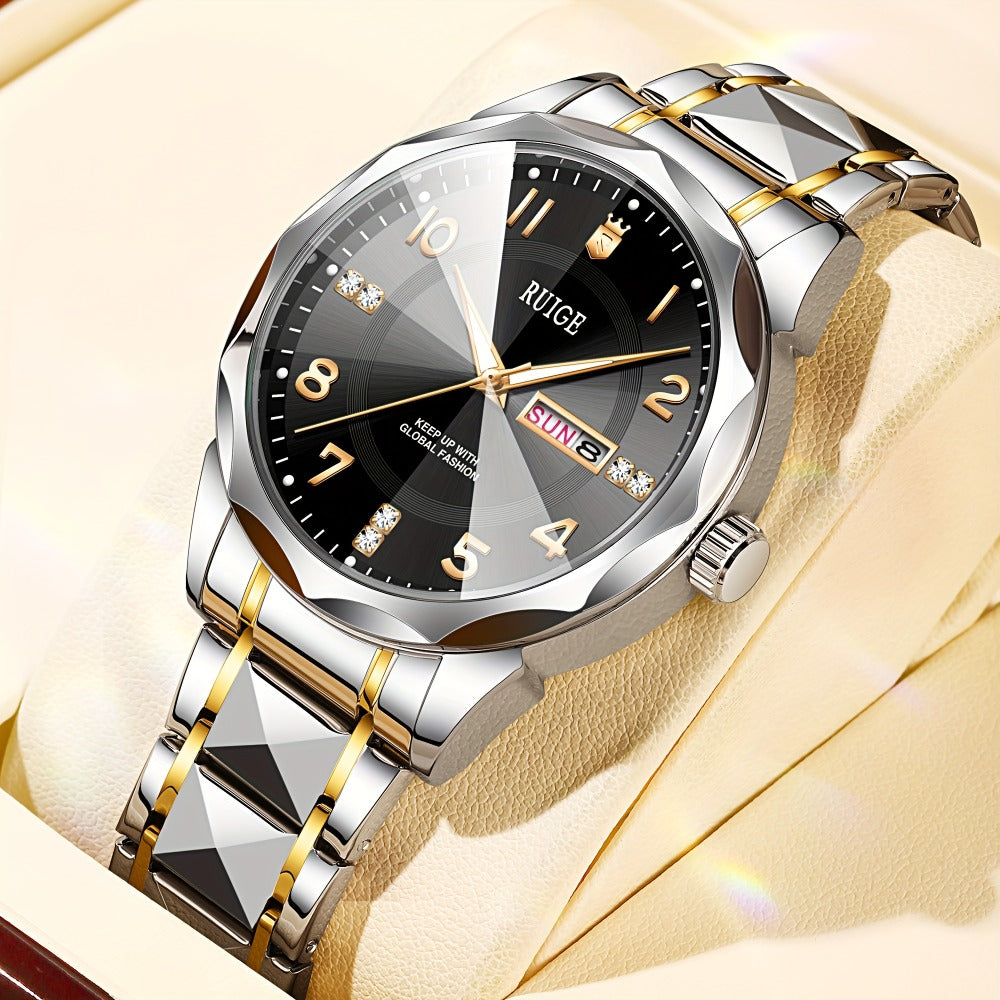 Men's Quartz Watch - 's with Dual Calendar & Night Light | Diamond Shaped Mirror, Stainless - product detail view 8