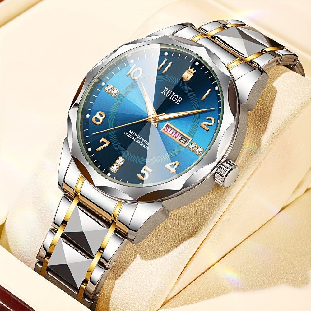 Men's Quartz Watch - 's with Dual Calendar & Night Light | Diamond Shaped Mirror, Stainless - product detail view 10