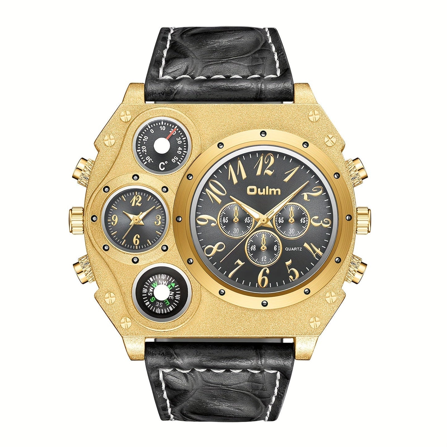 Men's Quartz Watch - 's Dual Time Zone Large Dial Luminous Faux Leather Wristwatch, Casual - product detail view 16