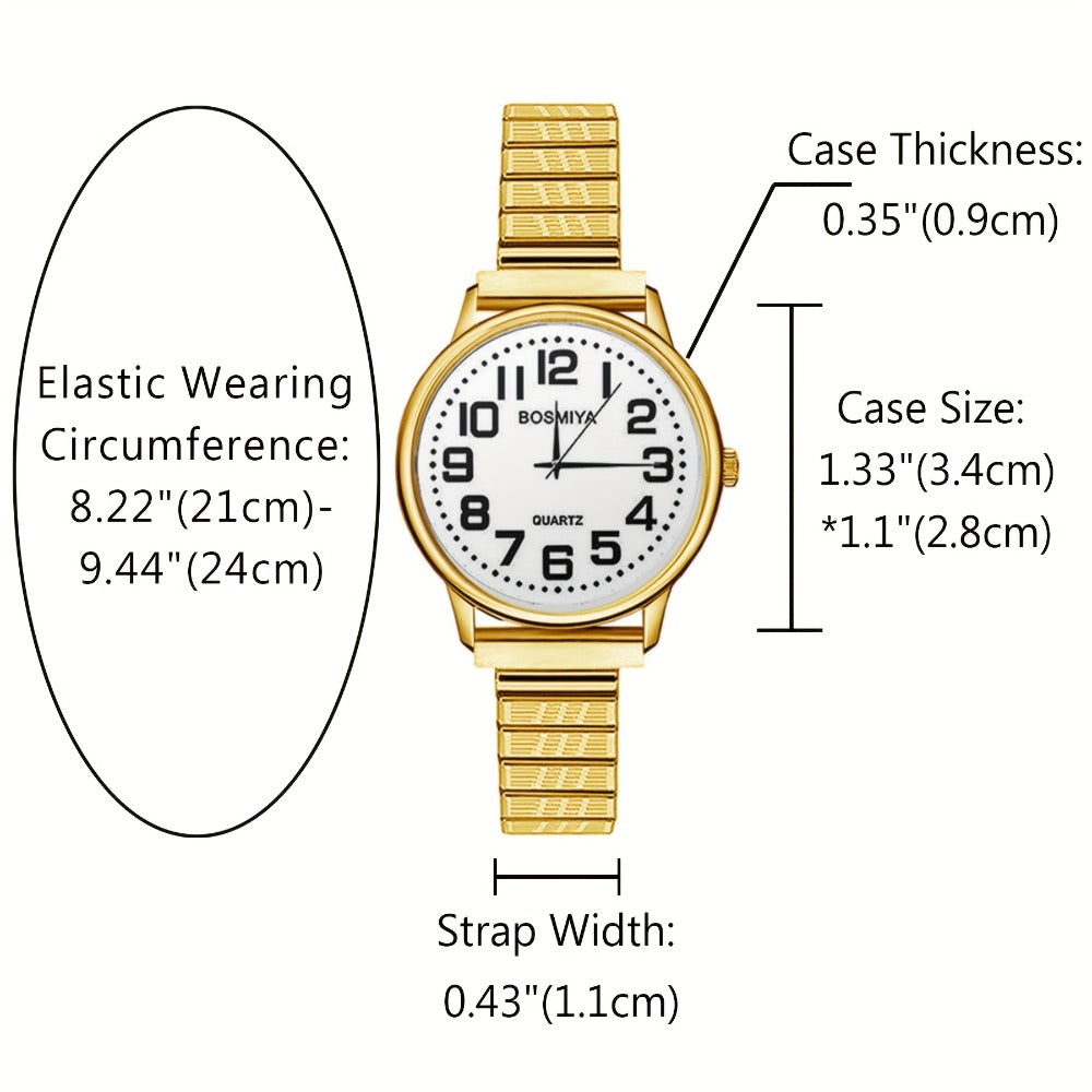 Women's Quartz Watch - 's Elastic Stretch Expandable Strap Round Case Large Arabic Numeral Dial - product detail view 3