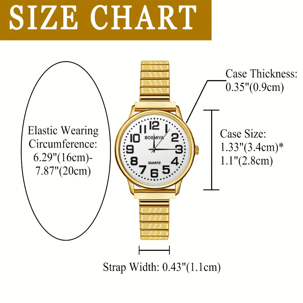 Women's Quartz Watch - 's Elastic Stretch Expandable Strap Round Case Large Arabic Numeral Dial - product detail view 5