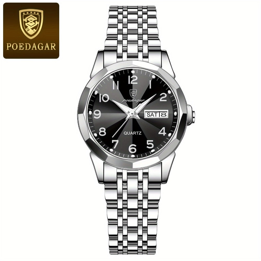 Women's Quartz Watch - 's Fashion POEDAGAR Stainless Steel Band Date Display 3ATM Waterproof - product detail view 3