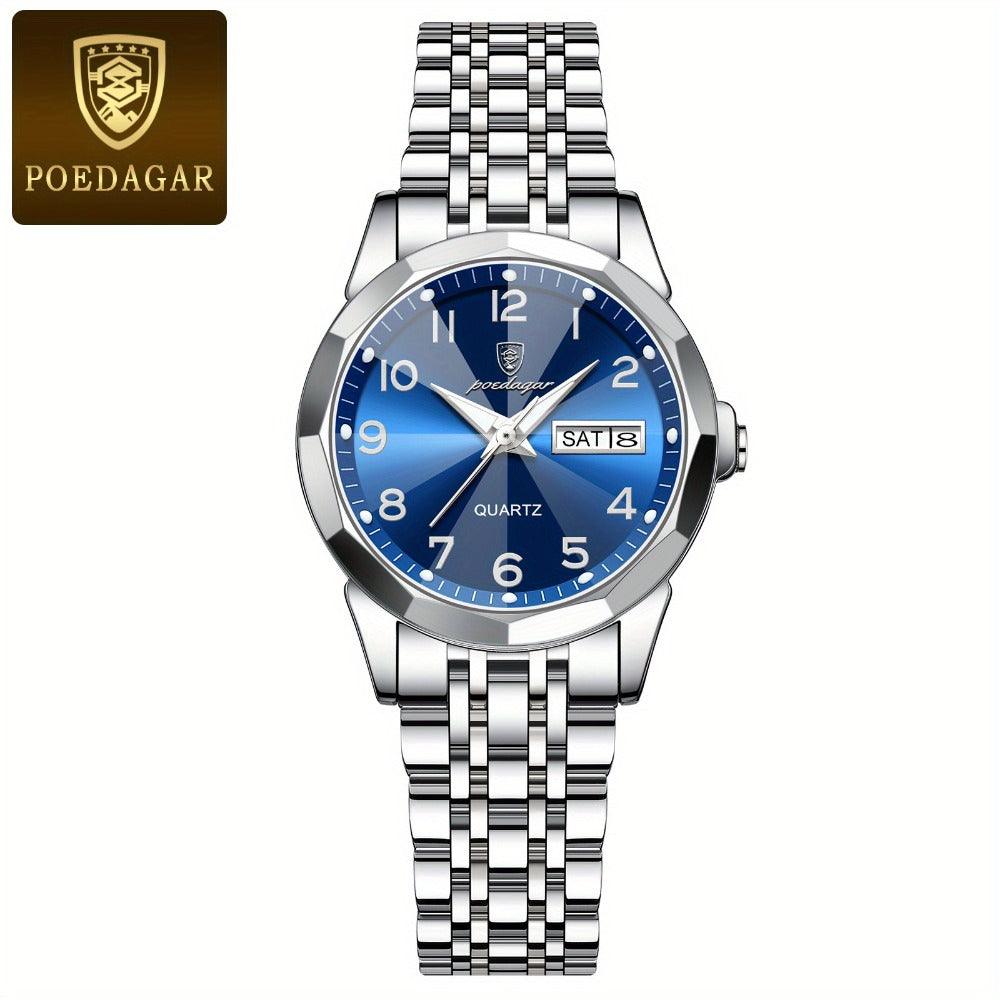 Women's Quartz Watch - 's Fashion POEDAGAR Stainless Steel Band Date Display 3ATM Waterproof - product detail view 4