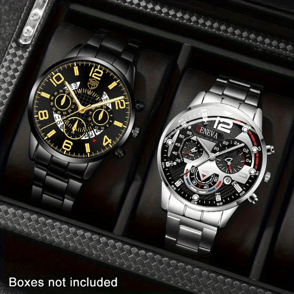 Men's Quartz Watch - 's Gift Set 2pcs Luxury Stainless Steel Watches Business Fashion Analog - product detail view 2