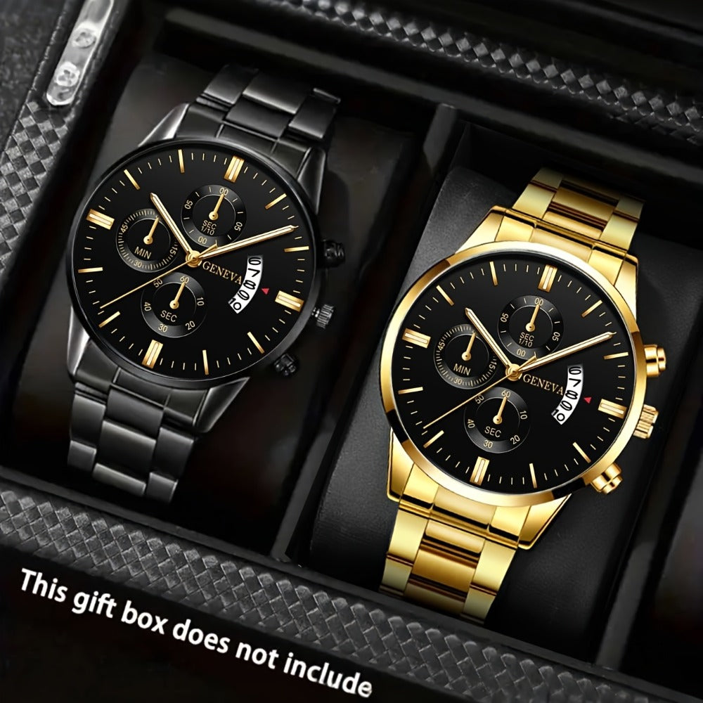 Men's Quartz Watch - 's Gift Set 2pcs Luxury Stainless Steel Watches Business Fashion Analog - product detail view 4