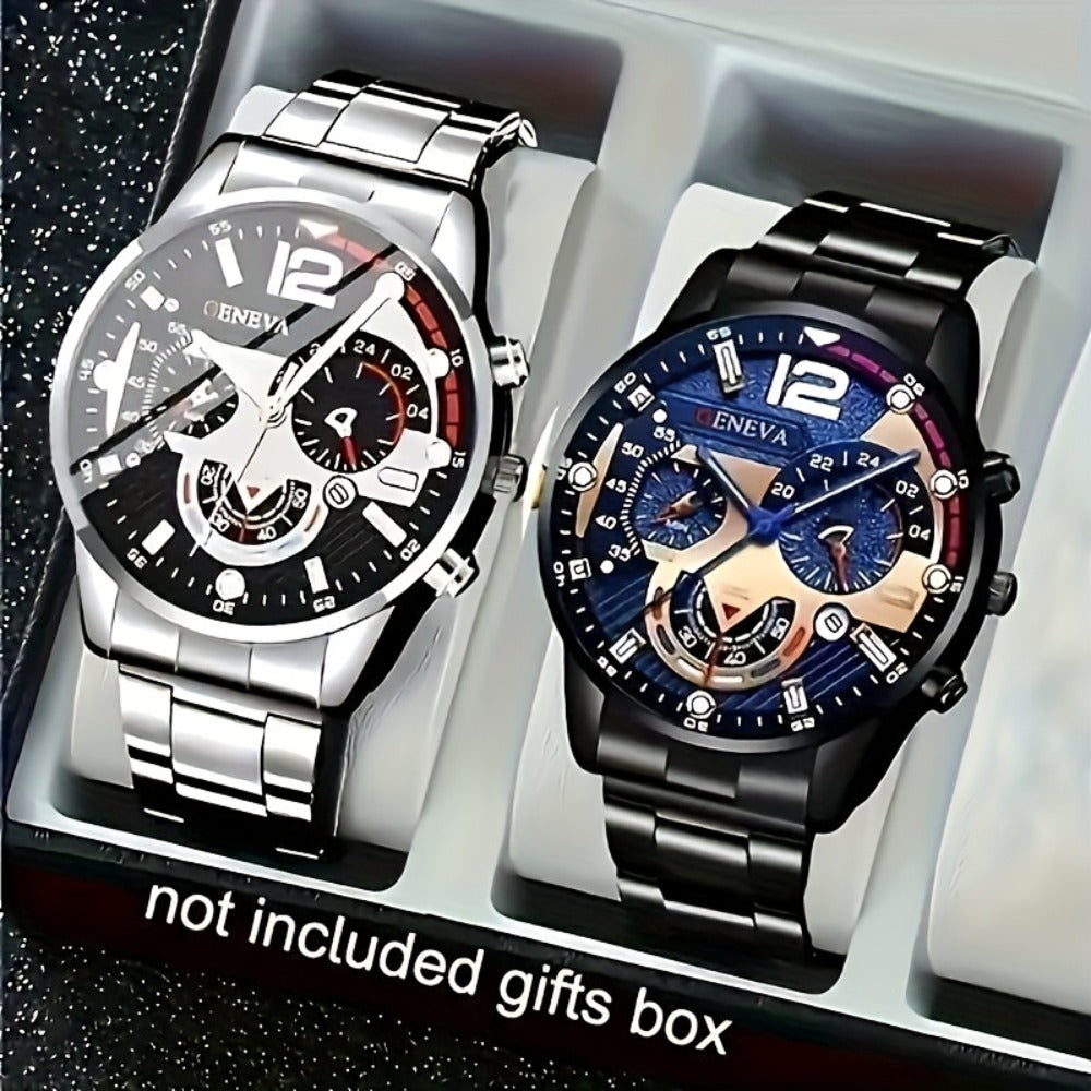 Men's Quartz Watch - 's Gift Set 2pcs Luxury Stainless Steel Watches Business Fashion Analog - product detail view 8