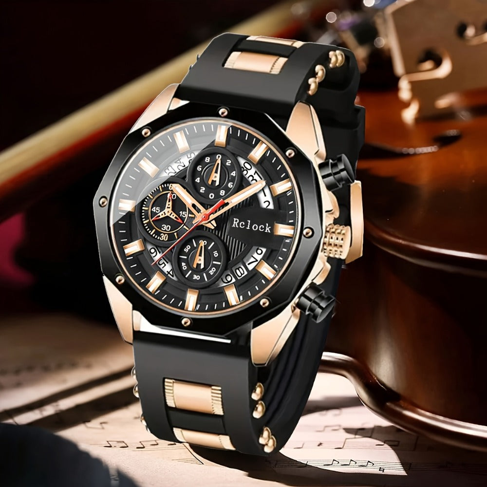 Men's Quartz Watch - 's Large Dial with Auto Calendar | Stainless Steel Strap, Business Sports - product detail view 3