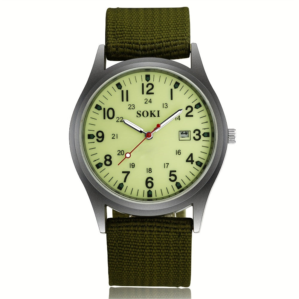 Men's Quartz Watch - 's Outdoor Sport Nylon Strap, Luminous Dial, 24H Scale & Date Calendar - product detail view 9