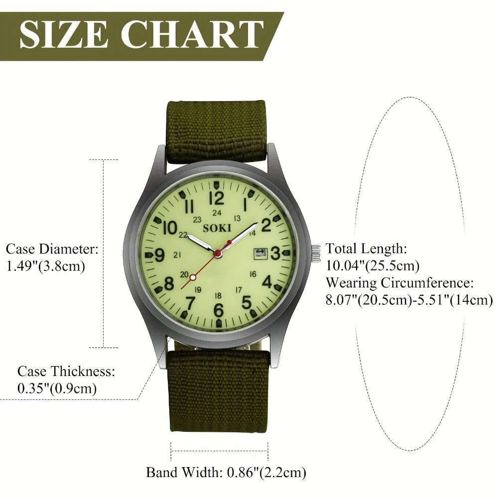 Men's Quartz Watch - 's Outdoor Sport Nylon Strap, Luminous Dial, 24H Scale & Date Calendar - product detail view 14