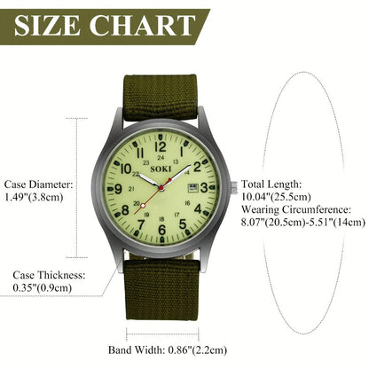 Men's Quartz Watch - 's Outdoor Sport Nylon Strap, Luminous Dial, 24H Scale & Date Calendar - product detail view 14