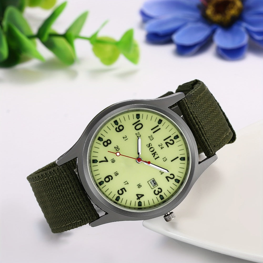 Men's Quartz Watch - 's Outdoor Sport Nylon Strap, Luminous Dial, 24H Scale & Date Calendar - product detail view 18