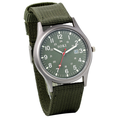 Men's Quartz Watch - 's Outdoor Sport Nylon Strap, Luminous Dial, 24H Scale & Date Calendar - product detail view 29