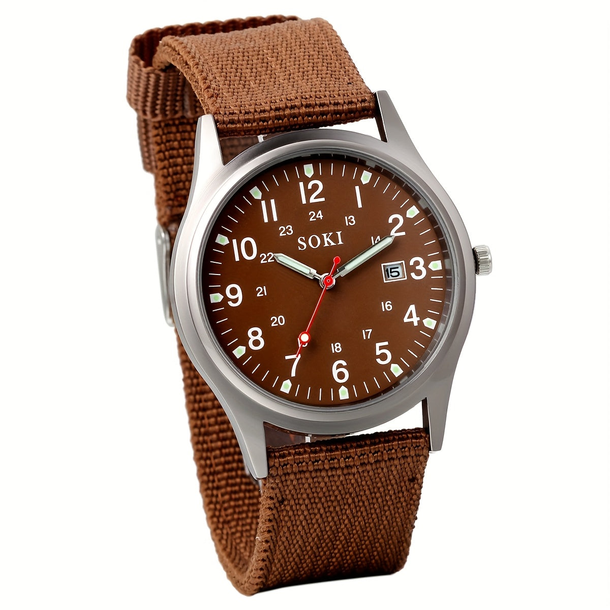 Men's Quartz Watch - 's Outdoor Sport Nylon Strap, Luminous Dial, 24H Scale & Date Calendar - product detail view 30