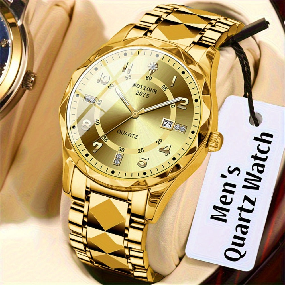 Men's Quartz Watch - 's Roman Numeral Rhinestone Stainless Steel Strap Date Display Minimalist - product detail view 3