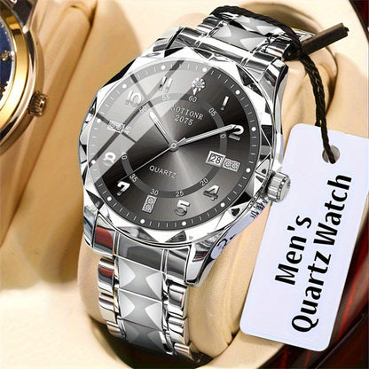 Men's Quartz Watch - 's Roman Numeral Rhinestone Stainless Steel Strap Date Display Minimalist - product detail view 5