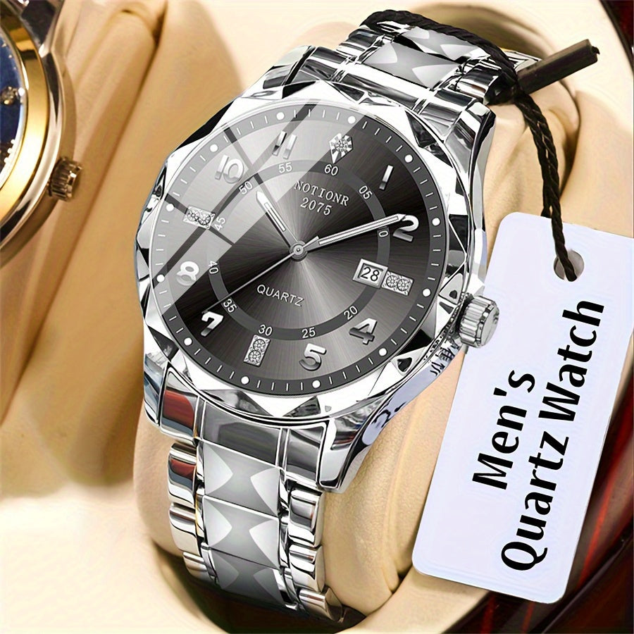 Men's Quartz Watch - 's Roman Numeral Rhinestone Stainless Steel Strap Date Display Minimalist - product detail view 12