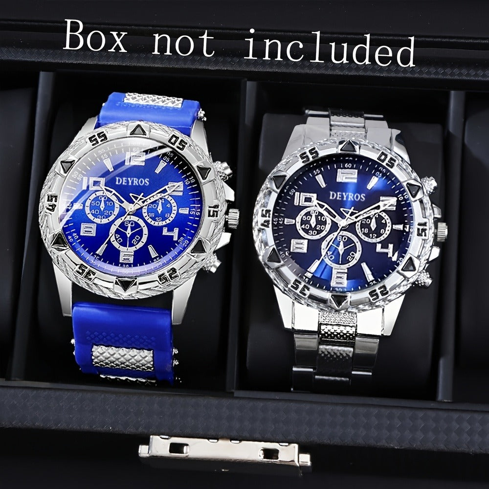 Men's Quartz Watch - 's Set of 2 | Stainless Steel Case, Silicone Strap, Business Casual - product detail view 5