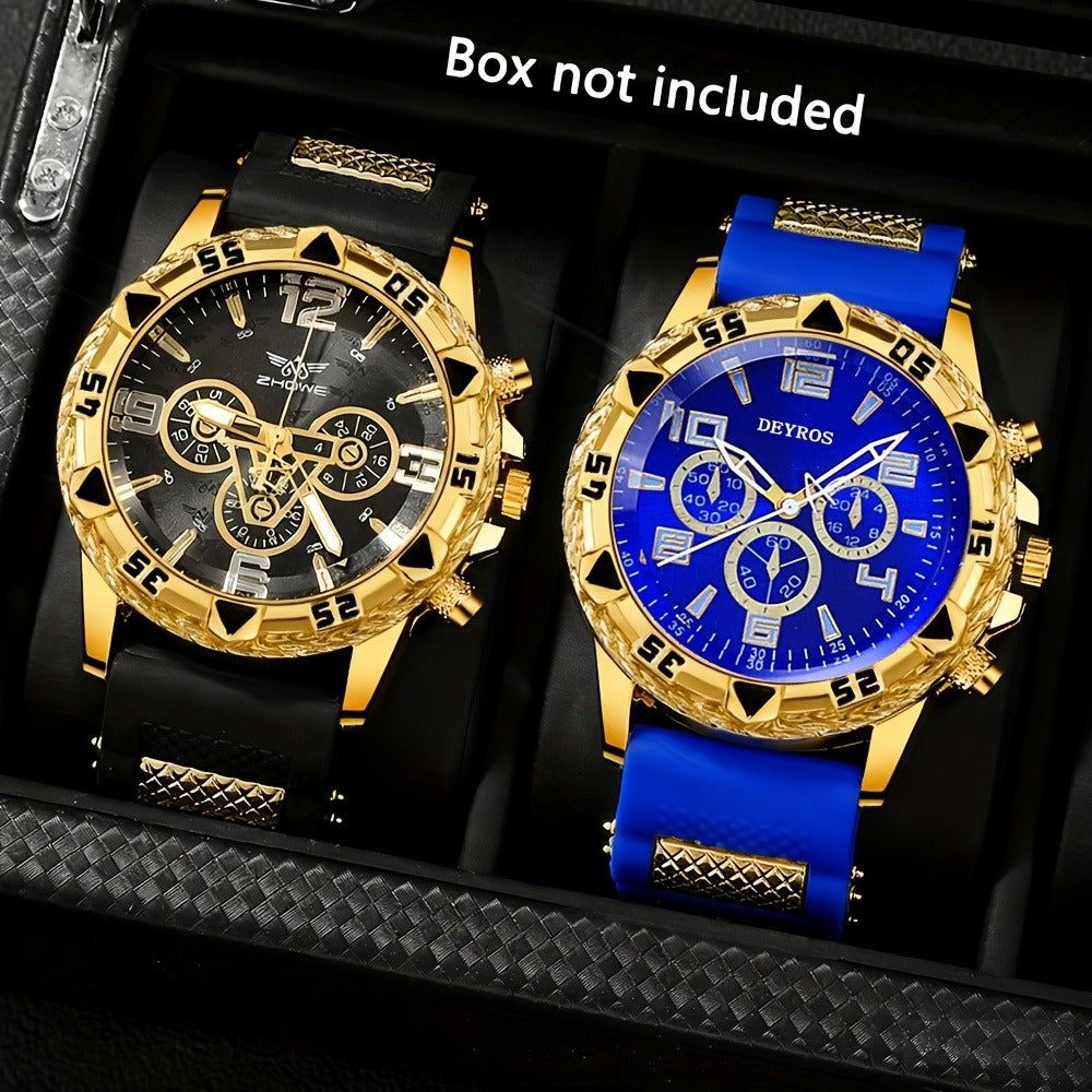 Men's Quartz Watch - 's Sports Set of 2 Large Dial Silicone Strap Wristwatch for , Casual - product detail view 9